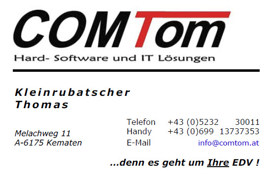 Kontaktdaten COMTom Hard-, Software & IT Dienstleistungen